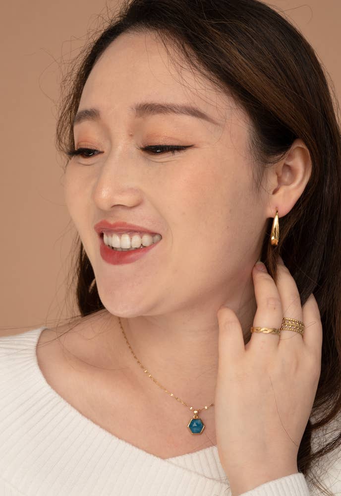 Crescent Moon Thread Drop Earrings in gold- 14K Gold Plated Huggie Hoop Earrings